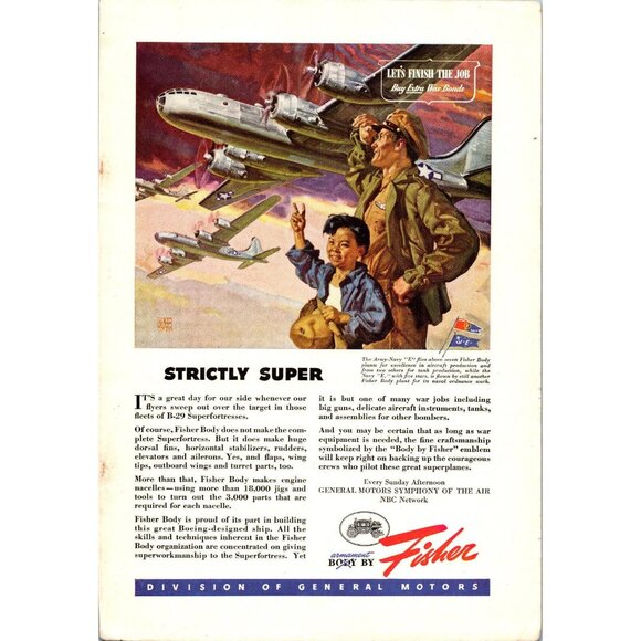 Body by Fisher GM Print Ad May 1945 Color Full Page National Geographics WWII - Picture 2 of 2